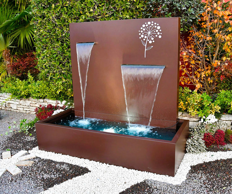 Fontana a Cascata da Giardino 190x80xH180 cm in Metallo con Pompa Corten-3