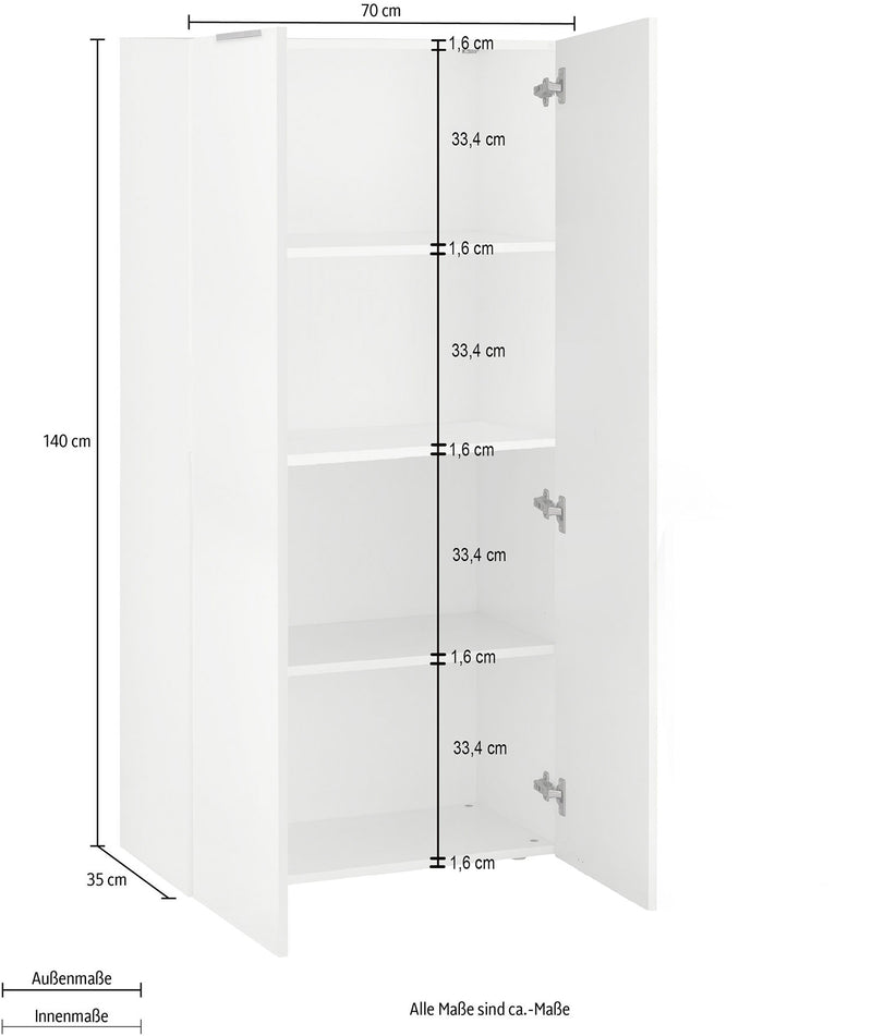 Armadio Libreria Doppia Anta 70x35x140 cm Dalia Bianco Lucido  -6