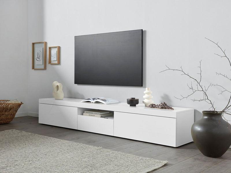 Mobile Tv 3 Ante e Ripiano a Giorno 220x40x35 cm Essential 2A 1R Bianco Lucido  -1