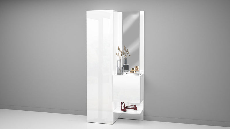 Mobile Ingresso 2 Armadietti e Specchio 90x35x191 cm Kompact Bianco Lucido  -2