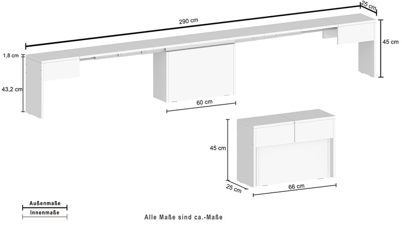 Set 2 Panche Allungabili 66/290x25x45 cm Pratika Singola A e B Acero Pereira  -10