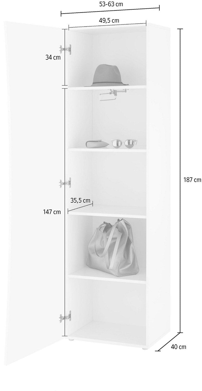 Armadio 1 Anta 63x40x187,2 cm Arco Bianco Lucido-4