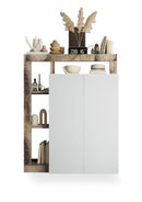 Mobile Multiuso 2 Ante con 5 Ripiani 109x30x138,5 cm Hamburg Bianco Lucido e Pero-2