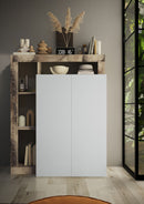 Mobile Multiuso 2 Ante con 5 Ripiani 109x30x138,5 cm Hamburg Bianco Lucido e Pero-5