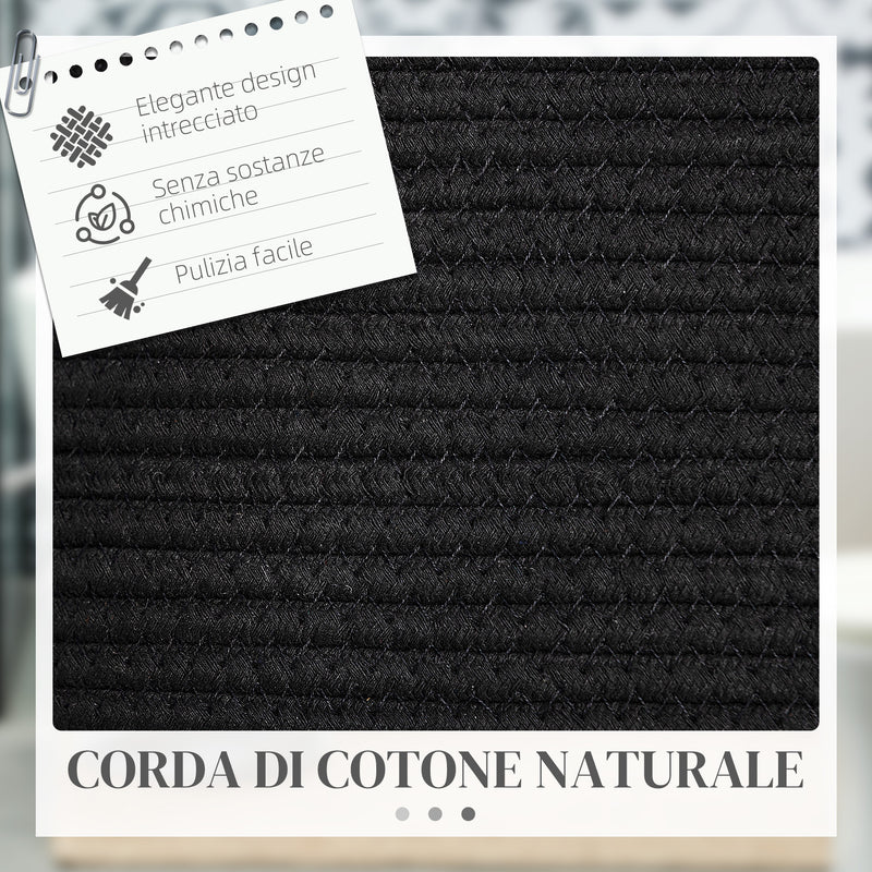 Cesto Portabiancheria Pieghevole con Manici 88L Ø56x35.5 cm in Cotone Naturale Nero -4