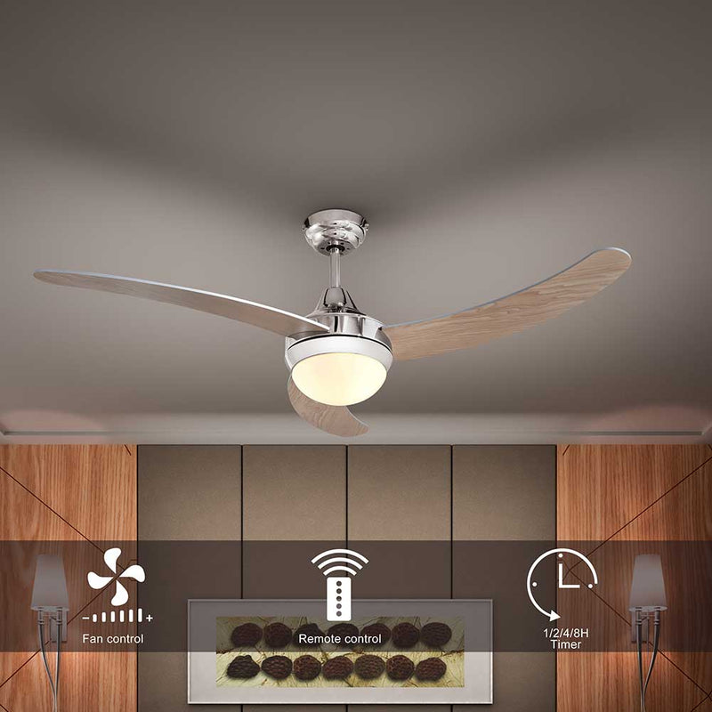 Ventilatore da Soffitto 3 Pale Legno con Lampada e Telecomando Diametro 122cm-2