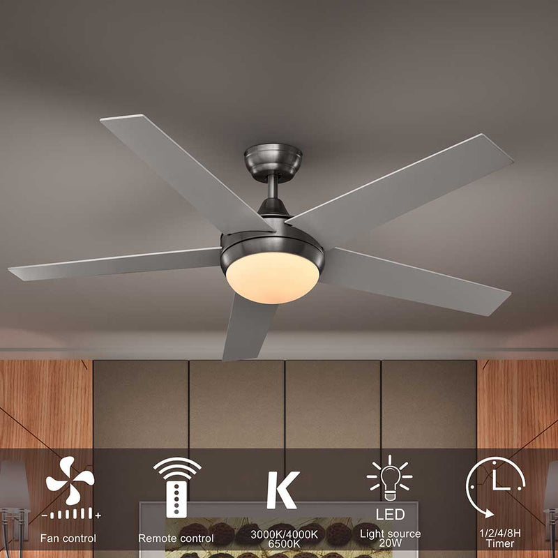 Ventilatore da Soffitto 5 Pale Legno con Lampada Luce LED e Telecomando 132cm-2