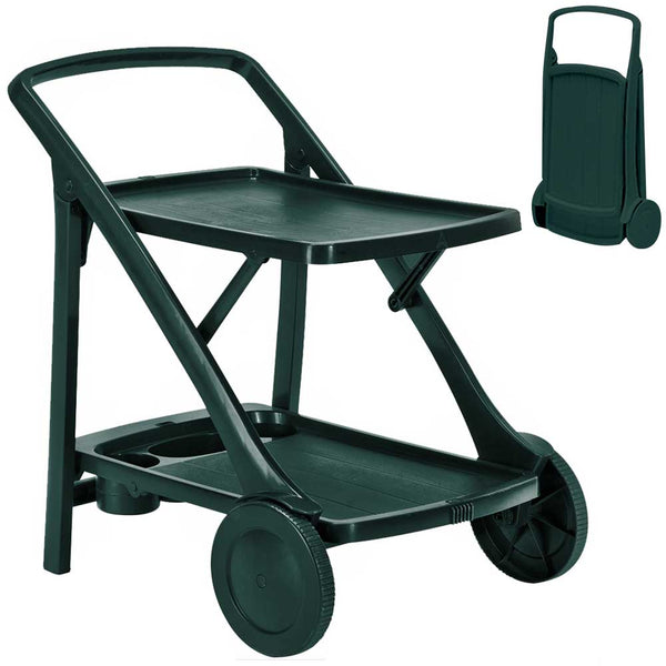 Carrello Cucina Portavivande Esterno in Resina con Vassoio Portabottiglie Verde acquista