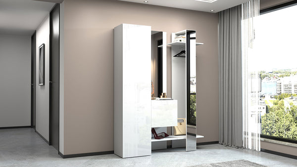 sconto Mobile Ingresso Appendiabiti e 2 Specchi 140x35x191 cm Kompact Bianco Lucido