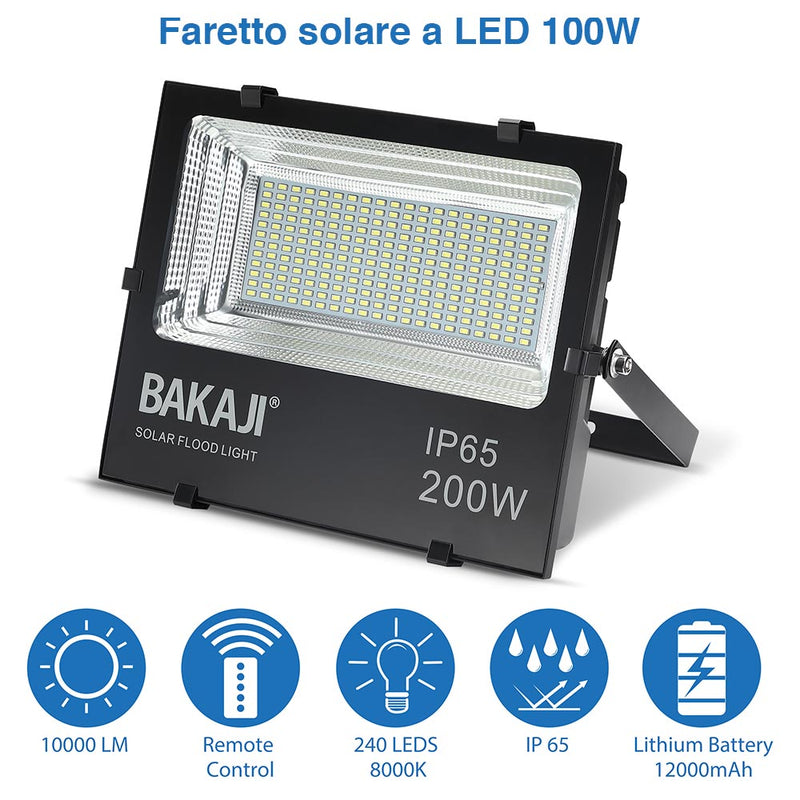 Faro LED 200W Pannello Solare Luce Esterno Alta Luminosita 2000 lm + Telecomando-2