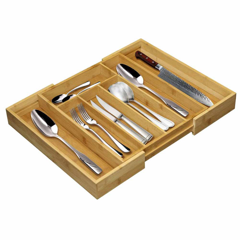 Portaposate Estensibile da Cassetto Cucina Porta Posate in Legno Bambù 33x29cm-4