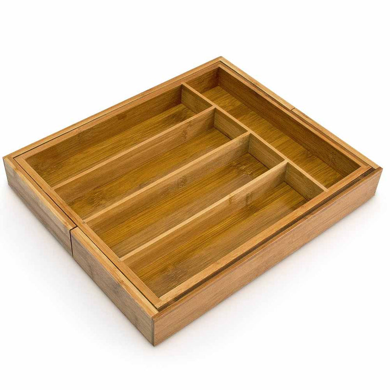 Portaposate Estensibile da Cassetto Cucina Porta Posate in Legno Bambù 37x31cm-3