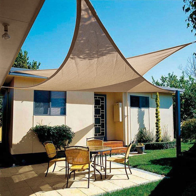 Vela Telo Parasole 5x5 mt Tenda Triangolare Ombreggiante Giardino Tessuto Beige-3