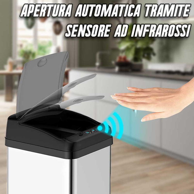 Pattumiera Automatica cn Sensore Elettrico 48Lt Bidone Spazzatura Cucina Acciaio-3