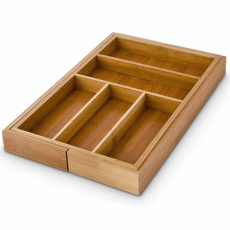 Portaposate Estensibile da Cassetto Cucina Porta Posate in Legno Bambù 46x30cm-3