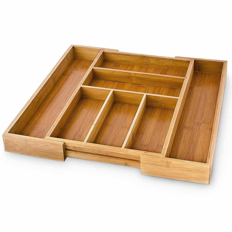 Portaposate Estensibile da Cassetto Cucina Porta Posate in Legno Bambù 46x30cm-4