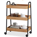 Carrello Trolley Cucina in Metallo 3 Ripiani in legno 4 Ruote Salvaspazio Nero-1