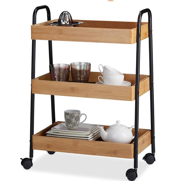 prezzo Carrello Trolley Cucina in Metallo 3 Ripiani in legno 4 Ruote Salvaspazio Nero