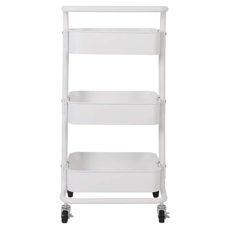 Carrello Trolley Cucina in Metallo 3 Ripiani 43x36x85 4 Ruote Salvaspazio Bianco-4