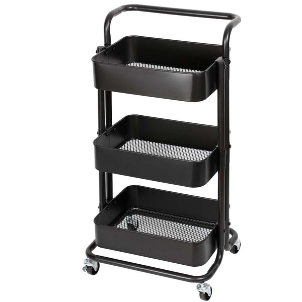 acquista Carrello Trolley Cucina in Metallo 3 Ripiani 43x36x85 4 Ruote Salvaspazio Nero