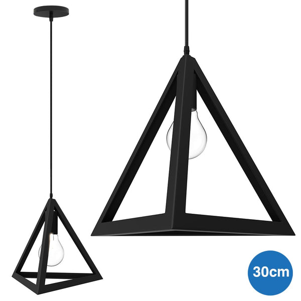 Lampadario Lampada Sospensione Piramide 30cm Design Moderno Paralume Nero-1