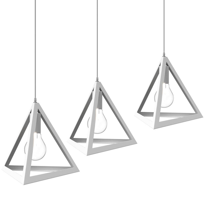 Lampadario Lampada Sospensione Piramide 25cm Design Moderno Paralume Bianco-3