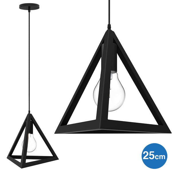 Lampadario Lampada Sospensione Piramide 25cm Design Moderno Paralume Nero-1