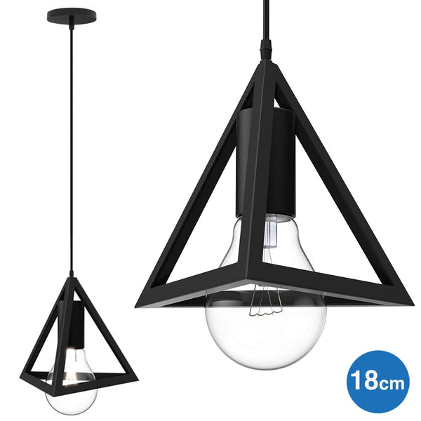 Lampadario Lampada Sospensione Piramide 18cm Design Moderno Paralume Nero-1