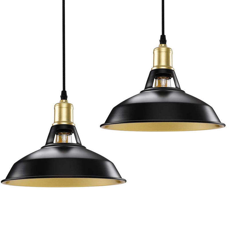 Coppia Lampadari Sospensione Moderno Design Industriale Lampada Metallo Nero Oro-1