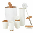 Set da Bagno in Legno Bamboo e Plastica Bianco e Naturale 6pz con Portascopino-2