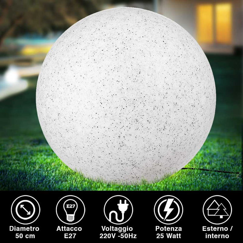 Lampada Sfera Giardino 50cm Luce Illuminazione Esterno Attacc E27 Effetto Pietra-2