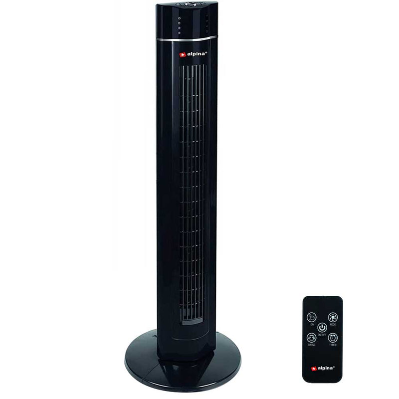 Ventilatore Torre Colonna Oscillante 60W 107cm 3 Velocita Timer Telecomando Nero Alpina-1