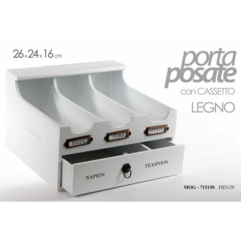 Portaposate Cucina 3 Scomparti con Cassetto Portatovaglioli e Porta Cucchiaini-2