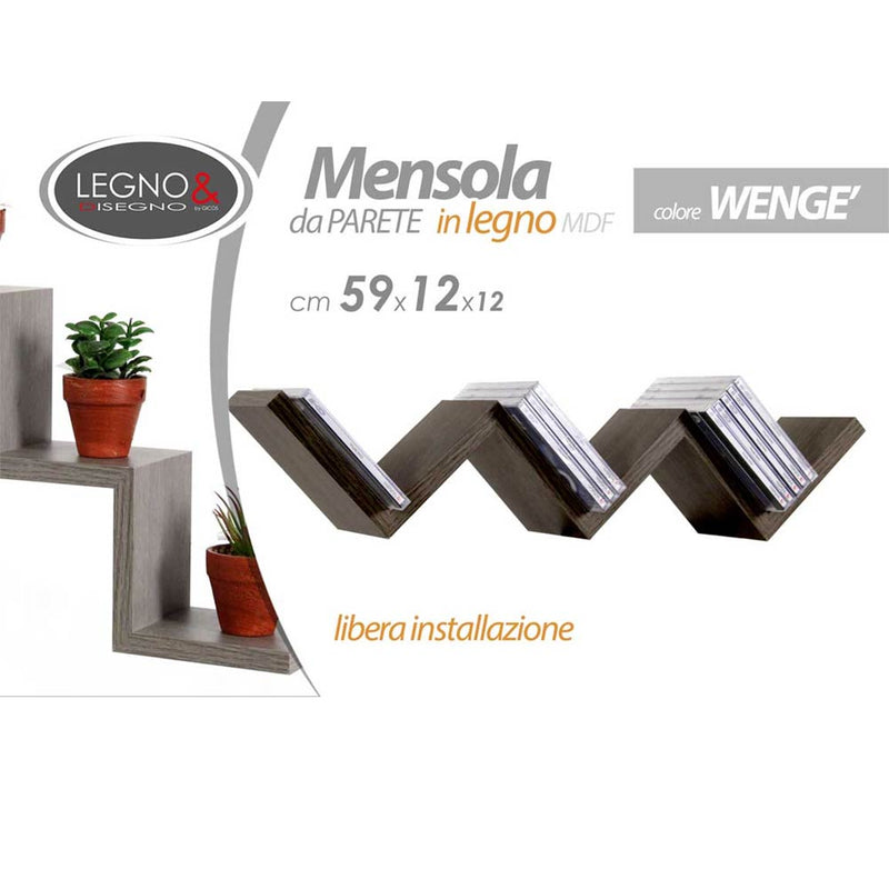 Mensola Parete Moderna Design Zig Zag Mensole Muro Scaffale 3 Ripiani Wenghe-2