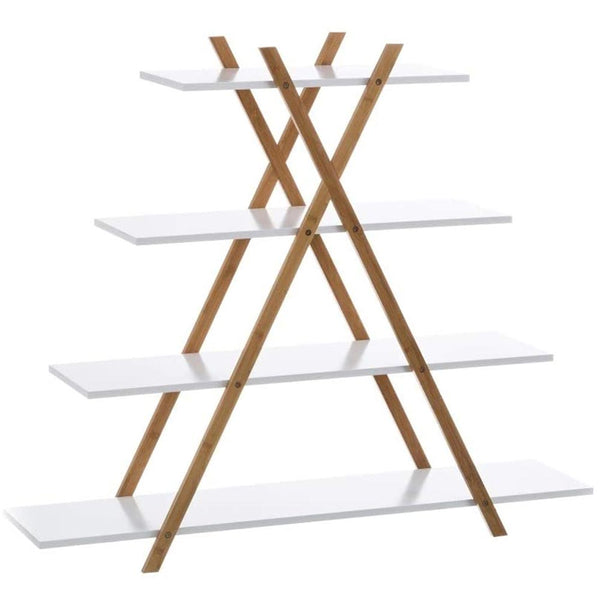 Libreria Design Moderno Scaffale 4 Ripiani Legno MDF e Bambu Casa Ufficio Bianco prezzo