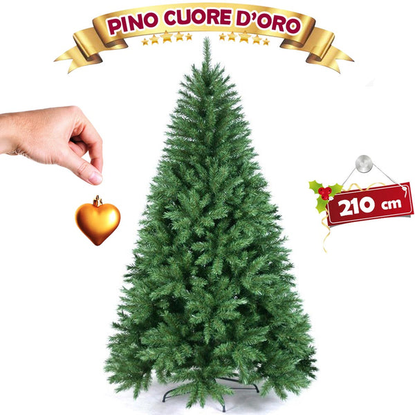 Albero Di Natale 210 Cm Pino Cuore D'oro Verde Folto 975 Rami Base A Croce sconto