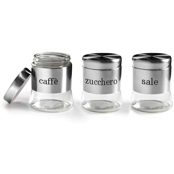 Set 3 Barattoli Porta Caffè Zucchero Sale Metallo Acciaio 750ml Accessori Cucina acquista