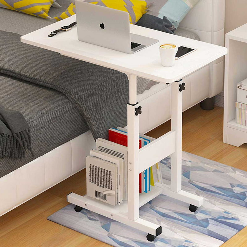 Tavolino Porta PC Computer da Letto Divano Regolabile con Ruote Bianco-5