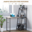 Scrivania Salvaspazio Pieghevole con Libreria 4 Livelli 106x48x128 cm in Legno e Metallo Grigio e Nero -5