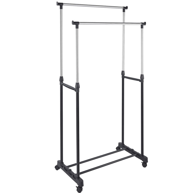 Stand Appendiabiti Doppio con Ruote Stender Regolabile in Altezza 80x40x160cm-1