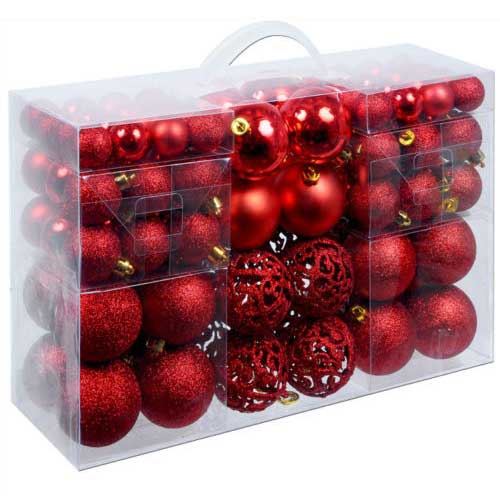 Confezione 100 Palline Natale Colore Rosso Diametro 3/4/6 Cm Addobbo Natalizio-1