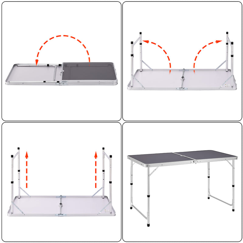 Tavolo Campeggio Picnic Altezza Regolabile Pieghevole Grigio Maniglia Trasporto-5