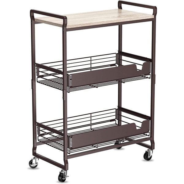 prezzo Carrello da Cucina 3 Ripiani con Ruote e 2 Cesti Portaoggetti 65x33x91cm Bronzo