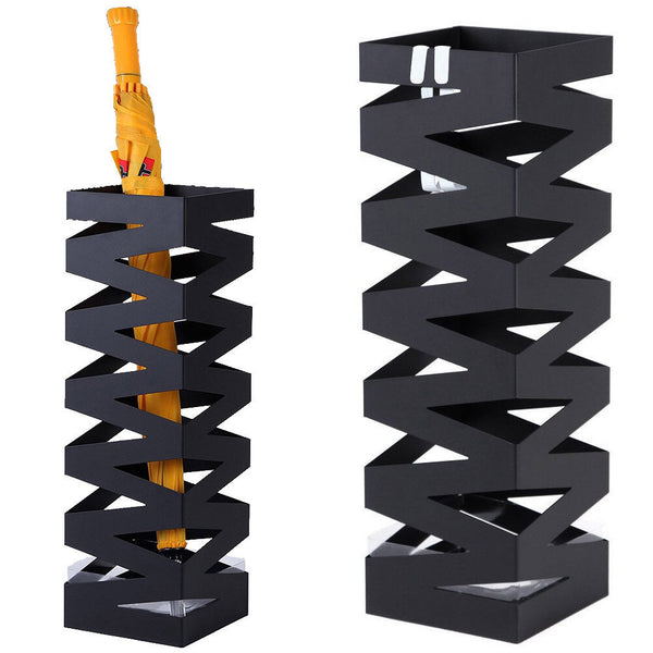 Portaombrelli in Metallo Design Quadrato Stand Nero Vaschetta Salvagoccia online