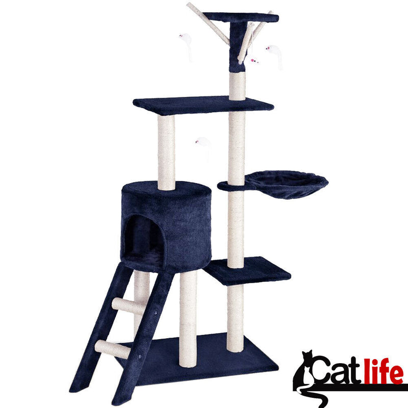 Tiragraffi per Gatti Albero Sisal Parco Giochi Gioco Gatto Tira Graffi Blu Scuro-3