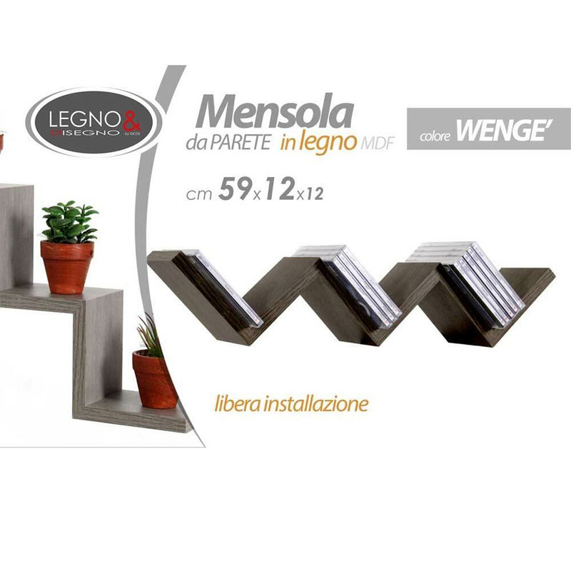 Mensola Parete Moderna Design Zig Zag Mensole Muro Scaffale 3 Ripiani Wenghe-4