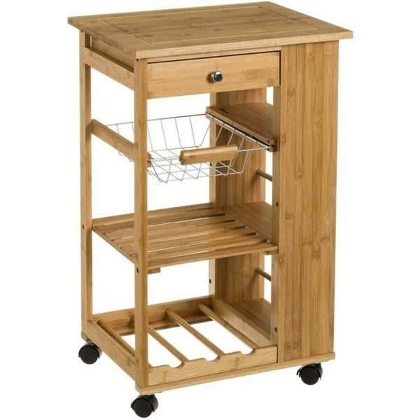 prezzo Carrello Cucina legno Bambu Cassetto Cestello Portabottiglie 3 Ripiani Laterali