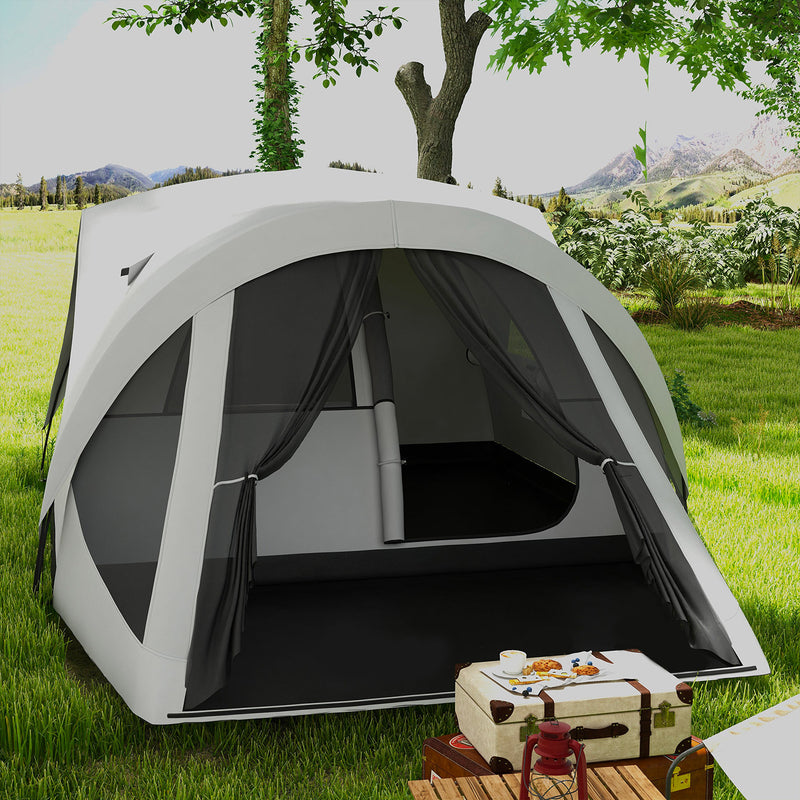 Tenda da Campeggio 4 Posti Impermeabile con Zona Notte e Zona Giorno 430x300x190 cm in Poliestere Grigio-8