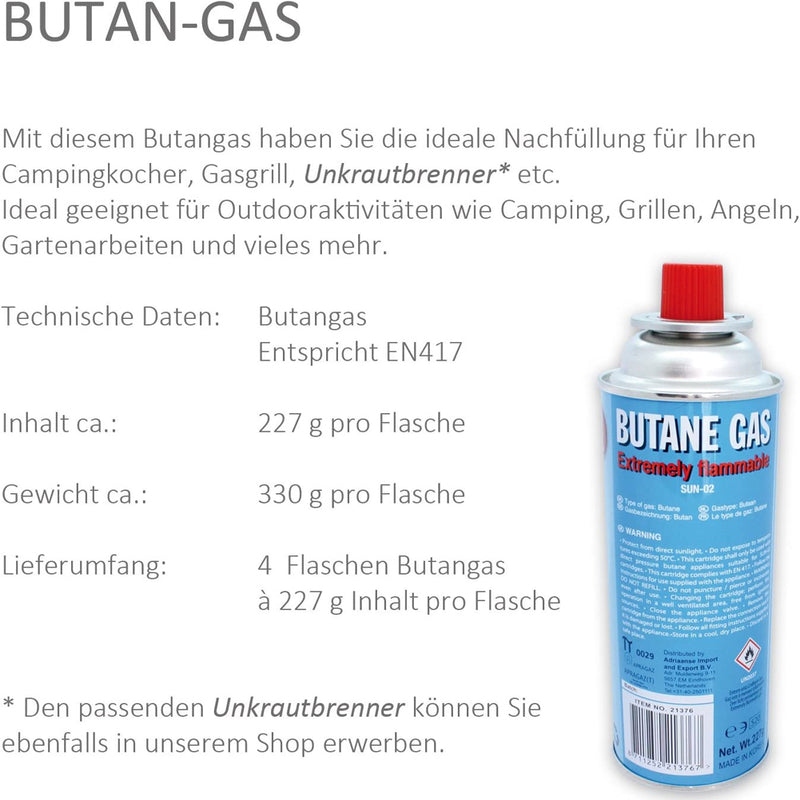 Set 4 Cartucce Gas Butano da 227 gr Ricarica Gas Ø70 x 20 cm Ideale per Campeggio Barbecue-3