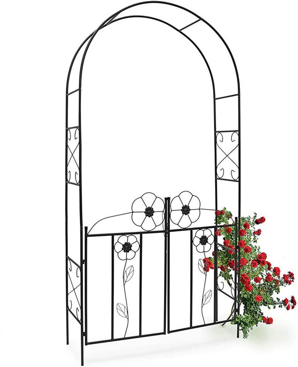 sconto Arco da Giardino per Piante Rampicanti Rose con Cancello Battente in ferro 228cm